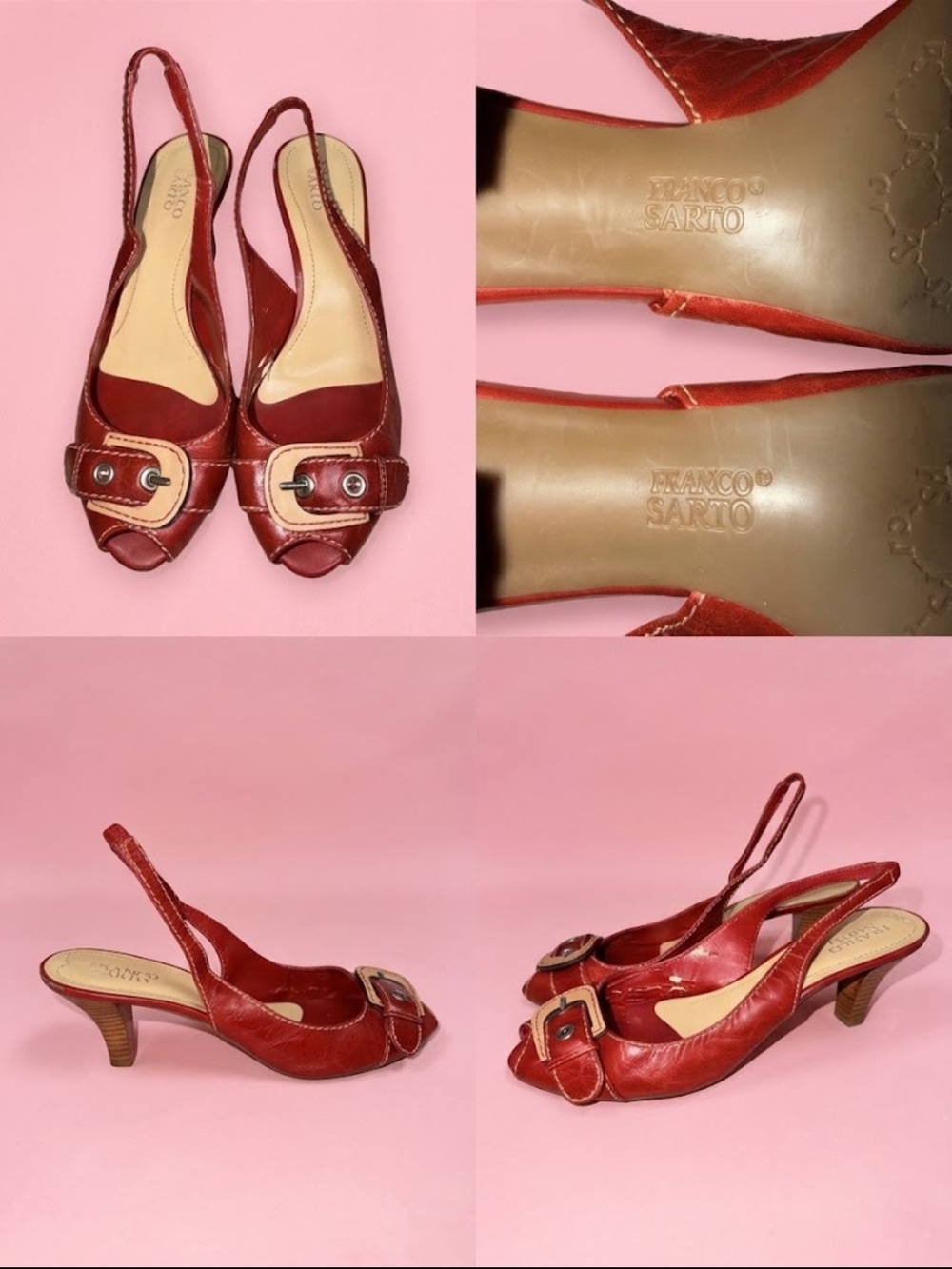 Franco Sarto Red Open-Toe Buckle Slingback Heels